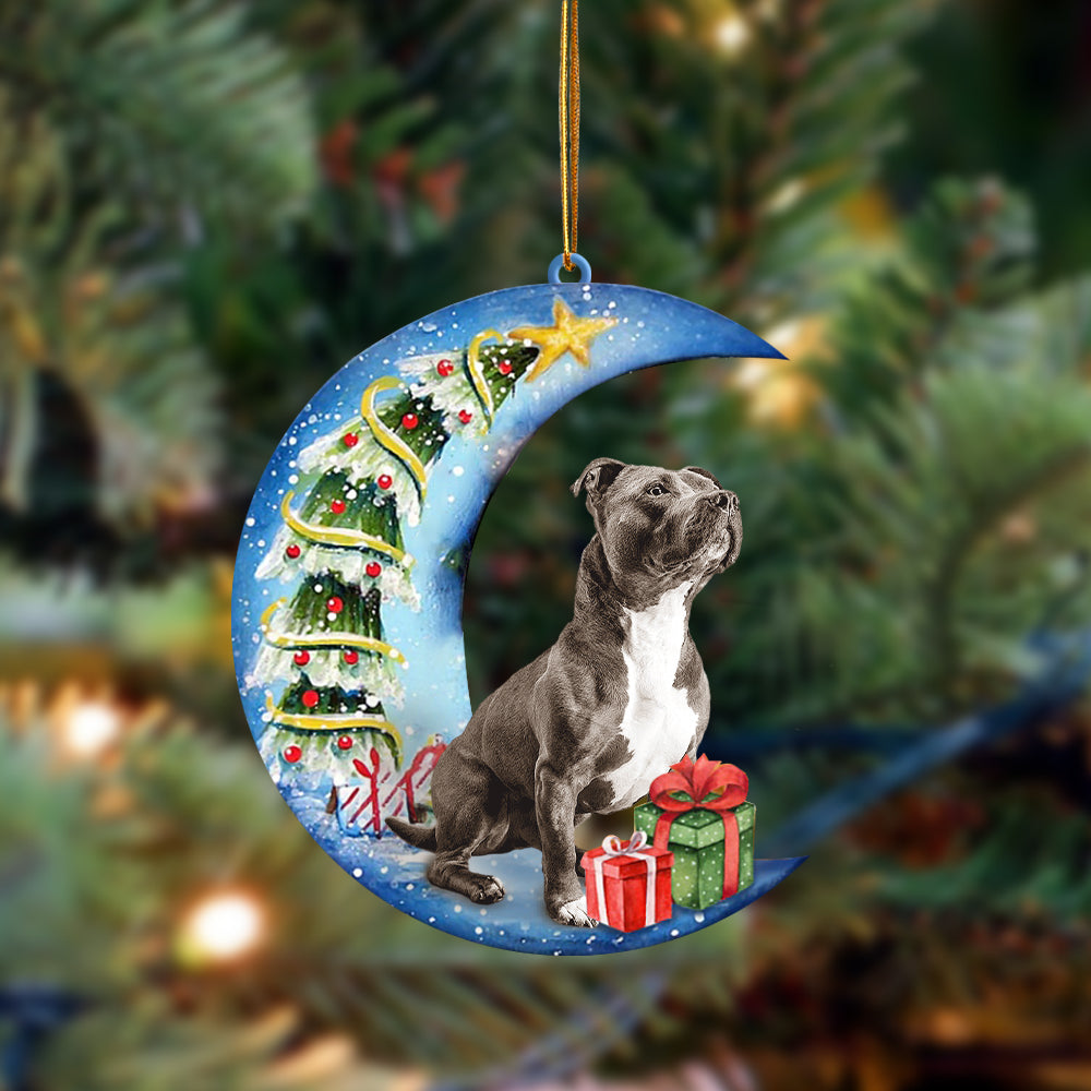 Staffordshire Bull Terrier (2) Sit On The Blue Moon-Two Sided Ornament