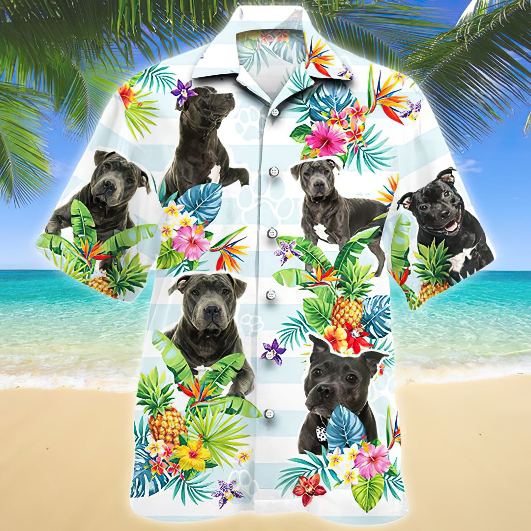 Staffordshire Bull Terrier Tropical Flower Hawaiian Shirt