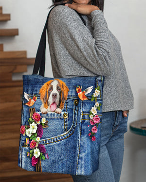 St Bernard-Cardinal & Cross Flower Cloth Tote Bag