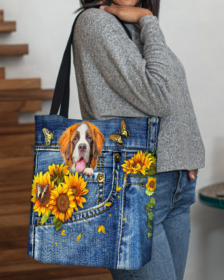 St bernard-Sunflowers & Butterflies Cloth Tote Bag