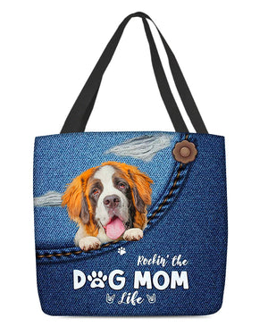 St Bernard-Dog Mom Life-Cloth Tote Bag