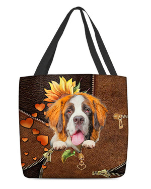 St bernard-Sunflower&zipper Cloth Tote Bag