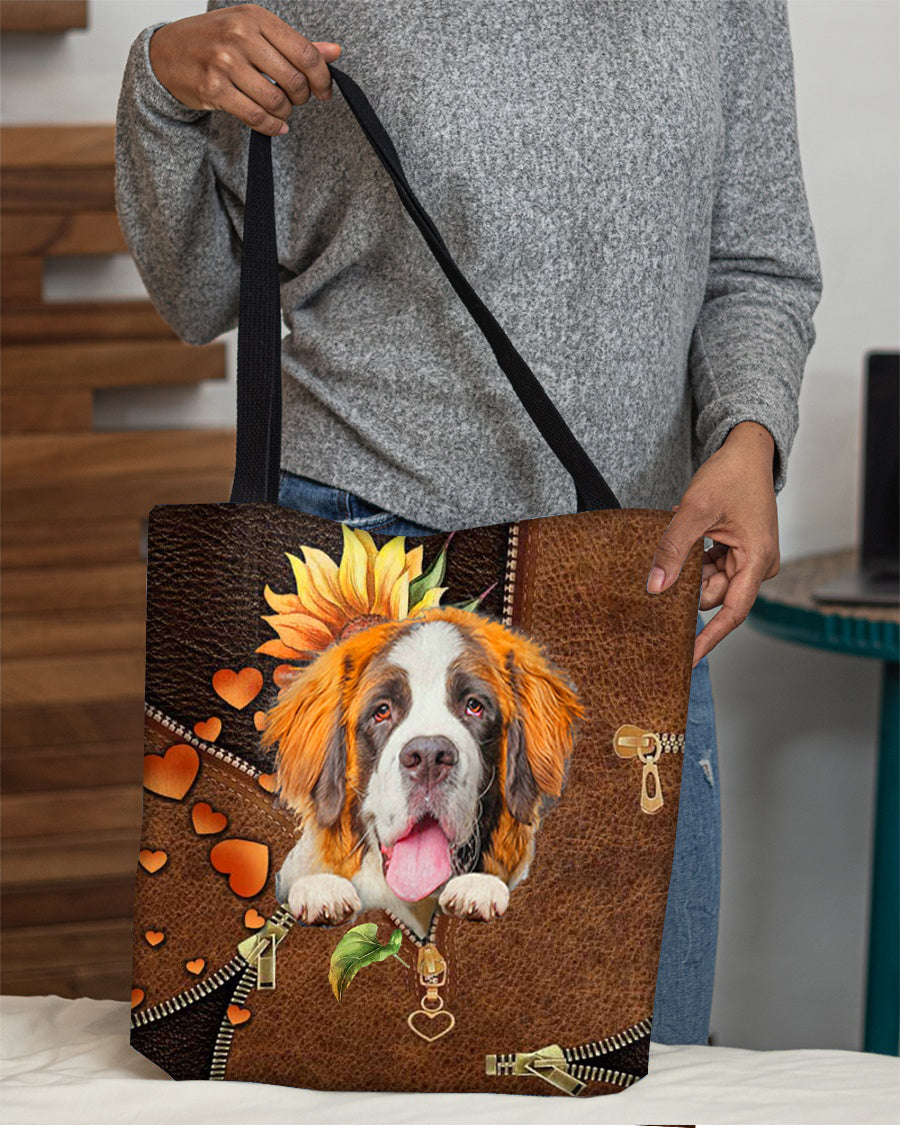 St bernard-Sunflower&zipper Cloth Tote Bag