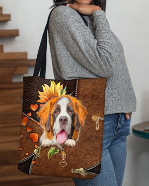 St bernard-Sunflower&zipper Cloth Tote Bag