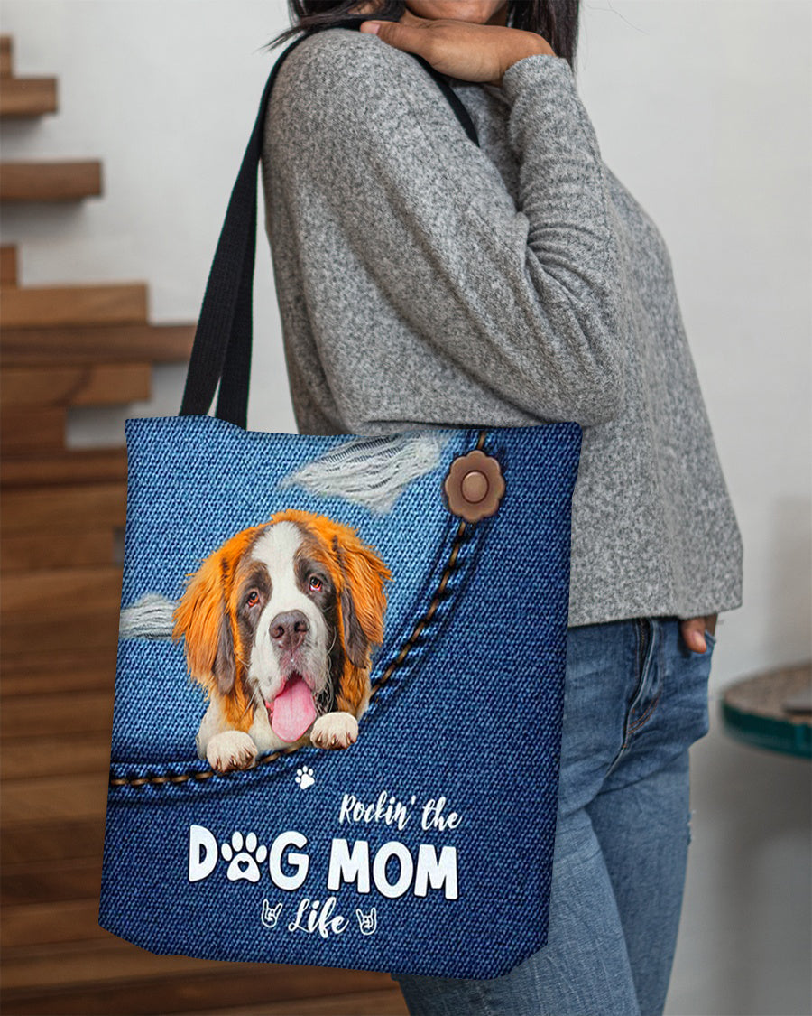 St Bernard-Dog Mom Life-Cloth Tote Bag