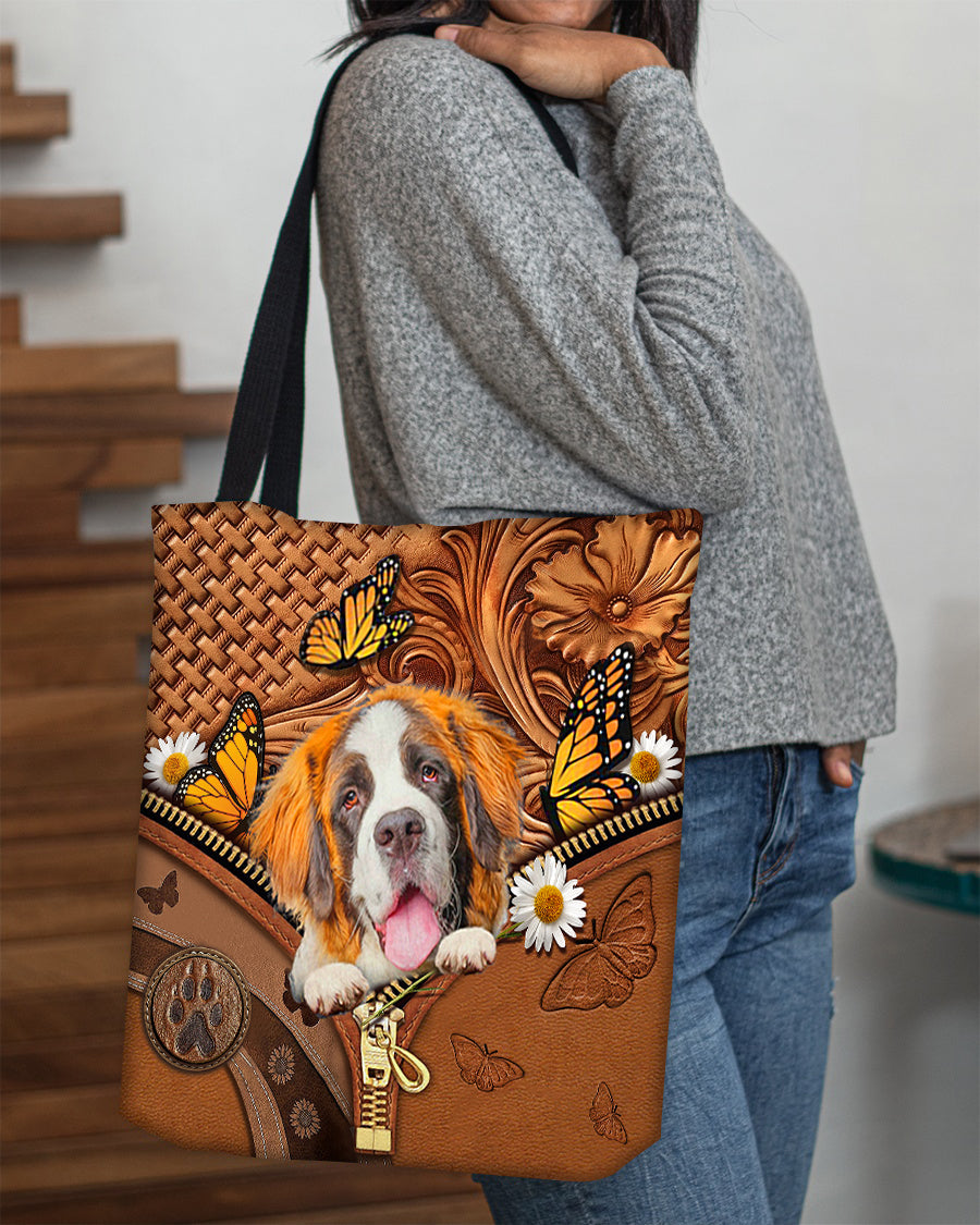 St bernard Butterfly Daisy Cloth Tote Bag