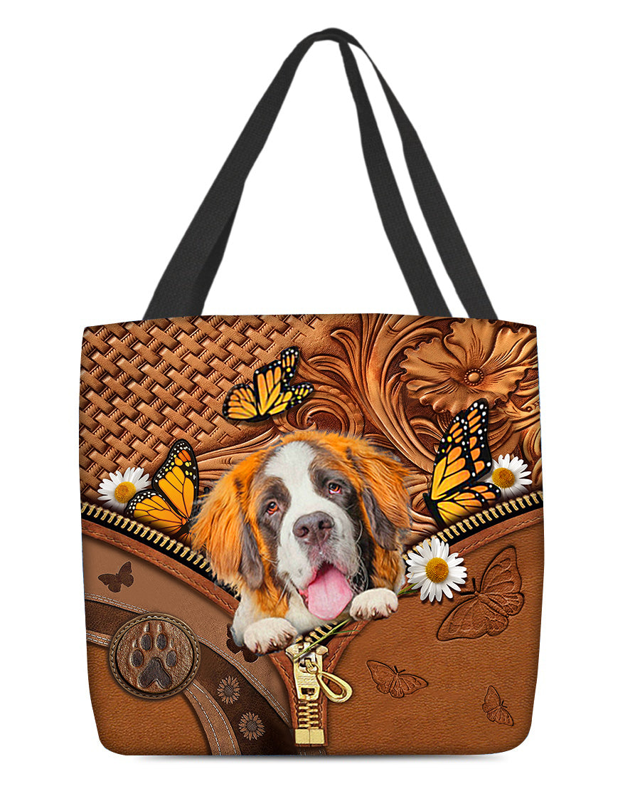 St bernard Butterfly Daisy Cloth Tote Bag
