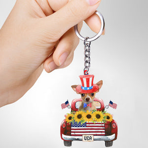 TAN Chihuahua 2-USA Truck Flat Acrylic Keychain