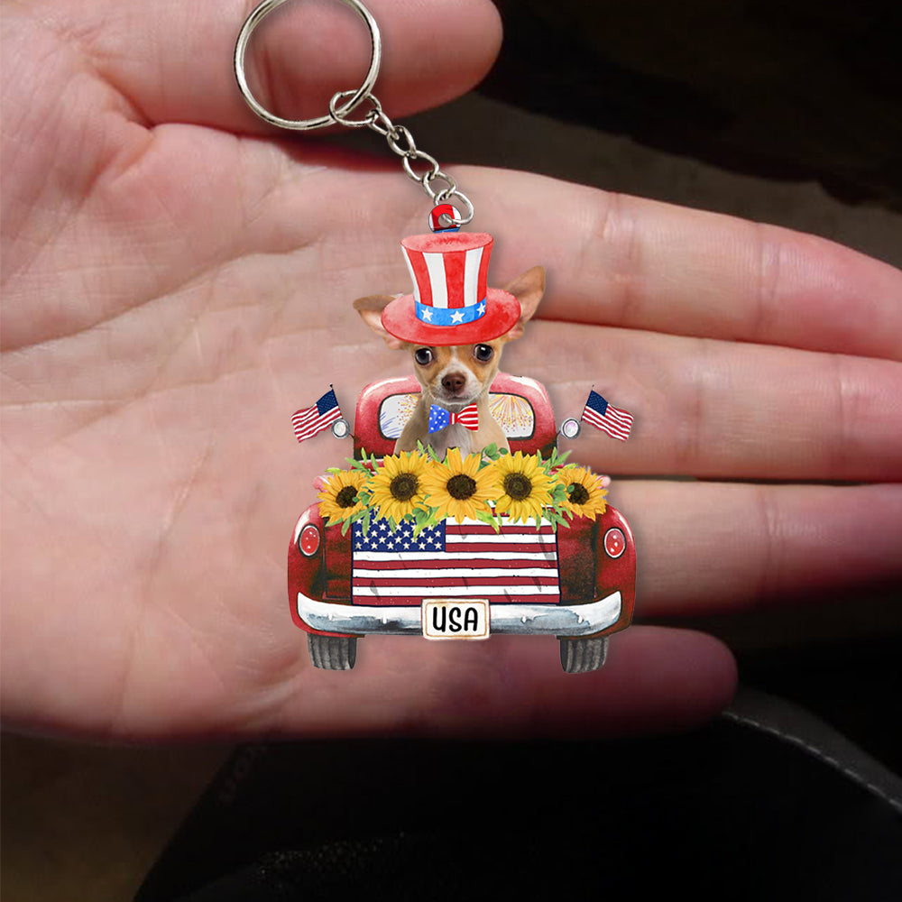 TAN Chihuahua 2-USA Truck Flat Acrylic Keychain