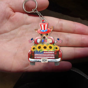 TAN Chihuahua 2-USA Truck Flat Acrylic Keychain