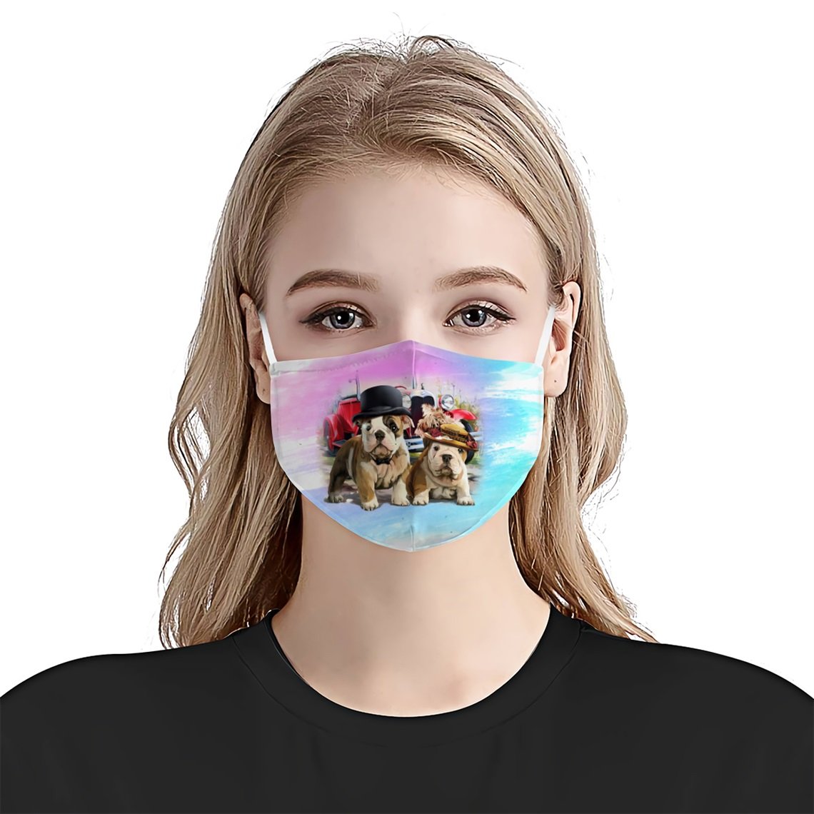 Two Cute BullDog Wear Hat EZ17 3005 Face Mask
