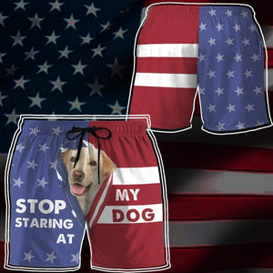 3D Stop staring at my dog Labrador Retriever Custom Beach Shorts Swim Trunks