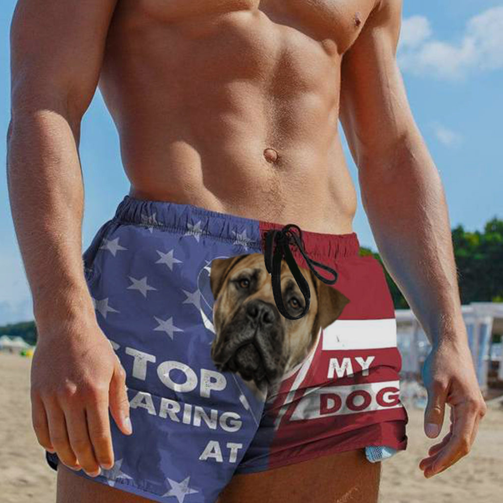 3D Stop staring at my dog Mastiff Beach Shorts Swim Trunks
