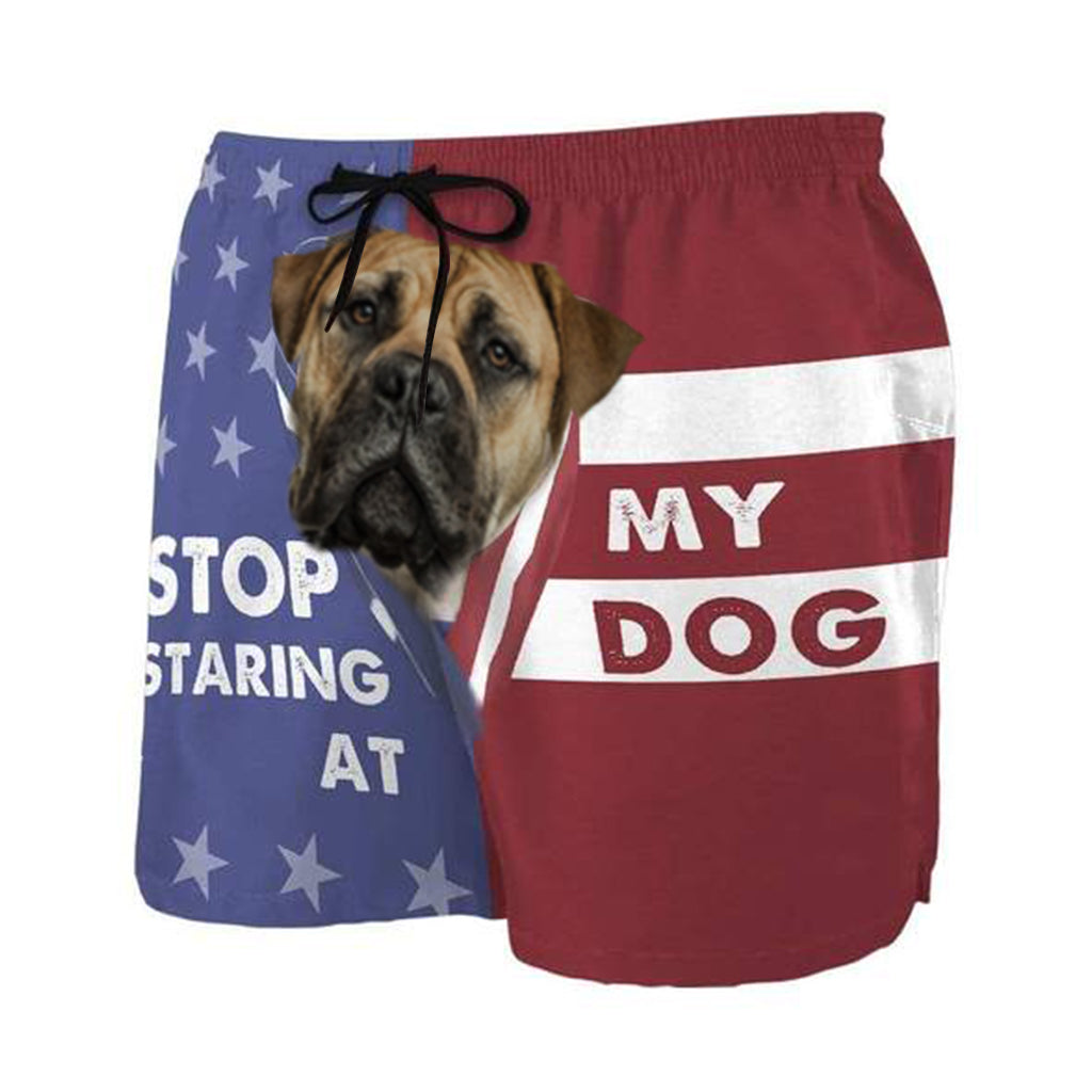 3D Stop staring at my dog Mastiff Beach Shorts Swim Trunks