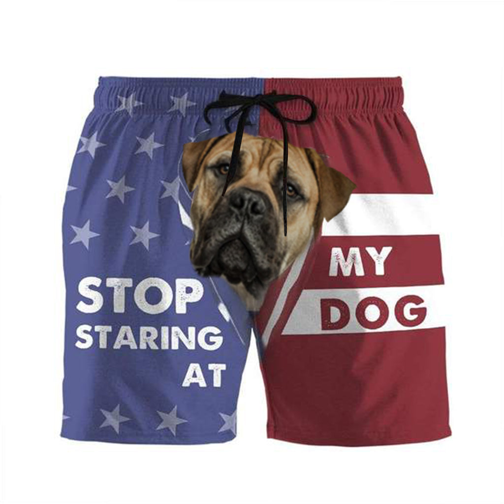 3D Stop staring at my dog Mastiff Beach Shorts Swim Trunks