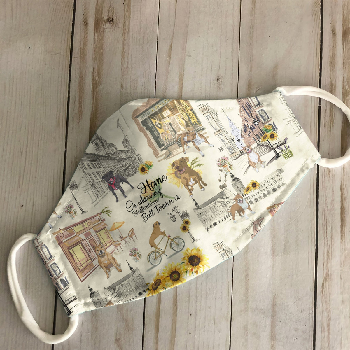 Urban, Sunflower And Staffordshire Bull Terrier EZ07 2207 Face Mask