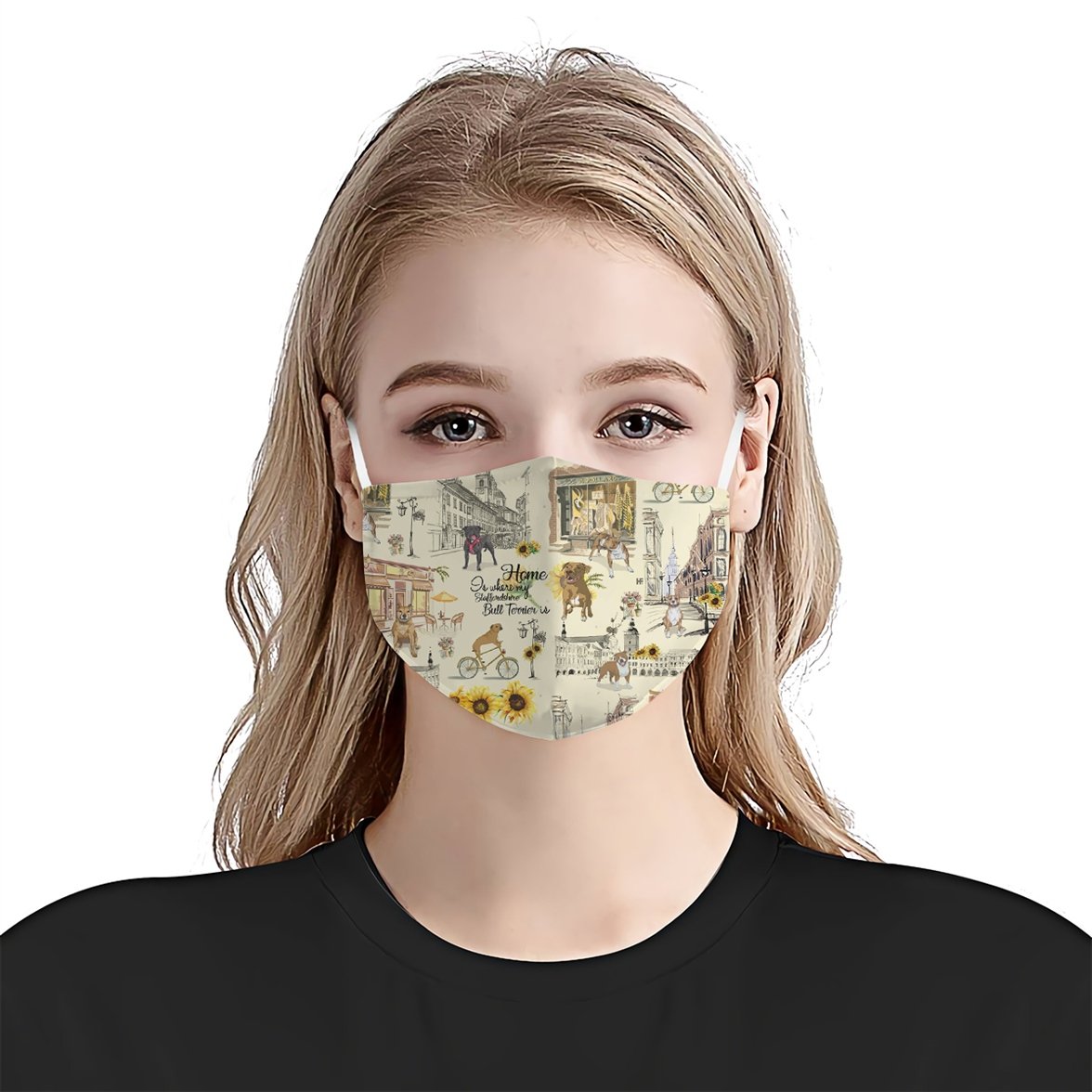 Urban, Sunflower And Staffordshire Bull Terrier EZ07 2207 Face Mask