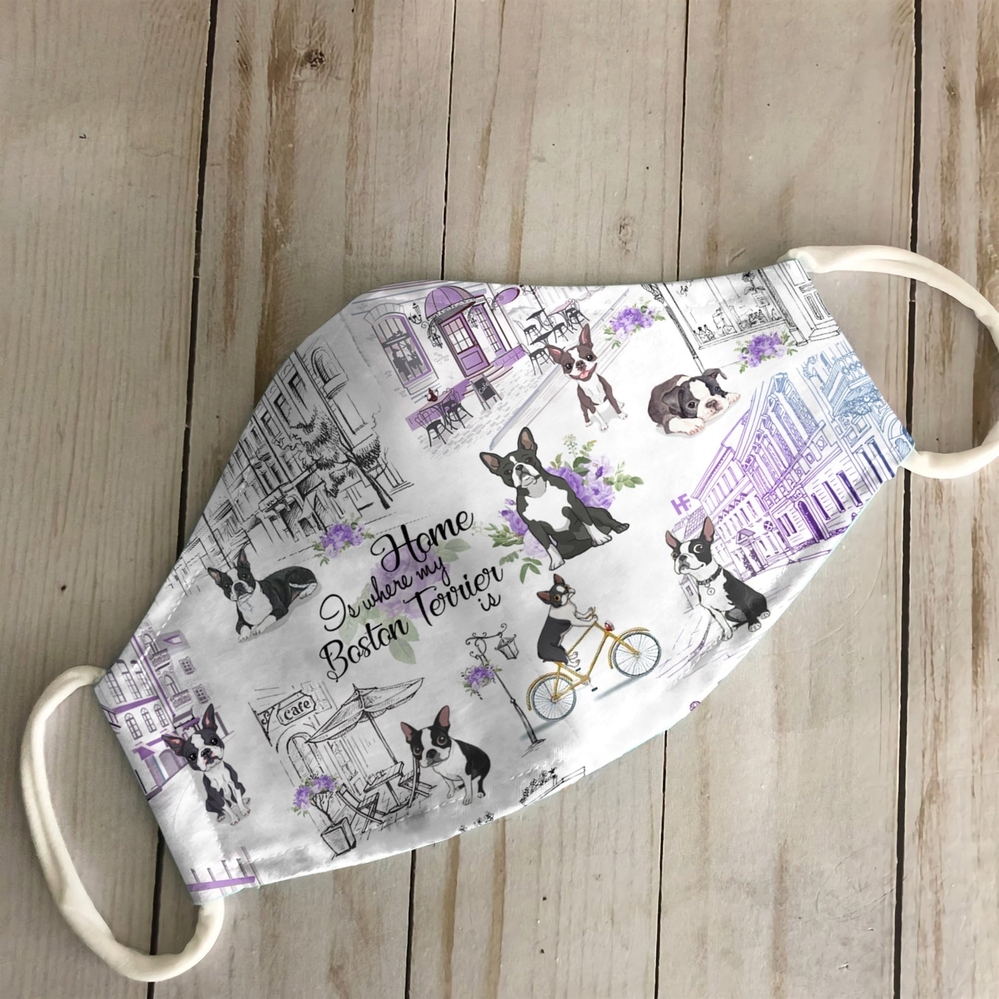 Urban, Vintage Flower And Boston Terrier EZ07 3007 Face Mask