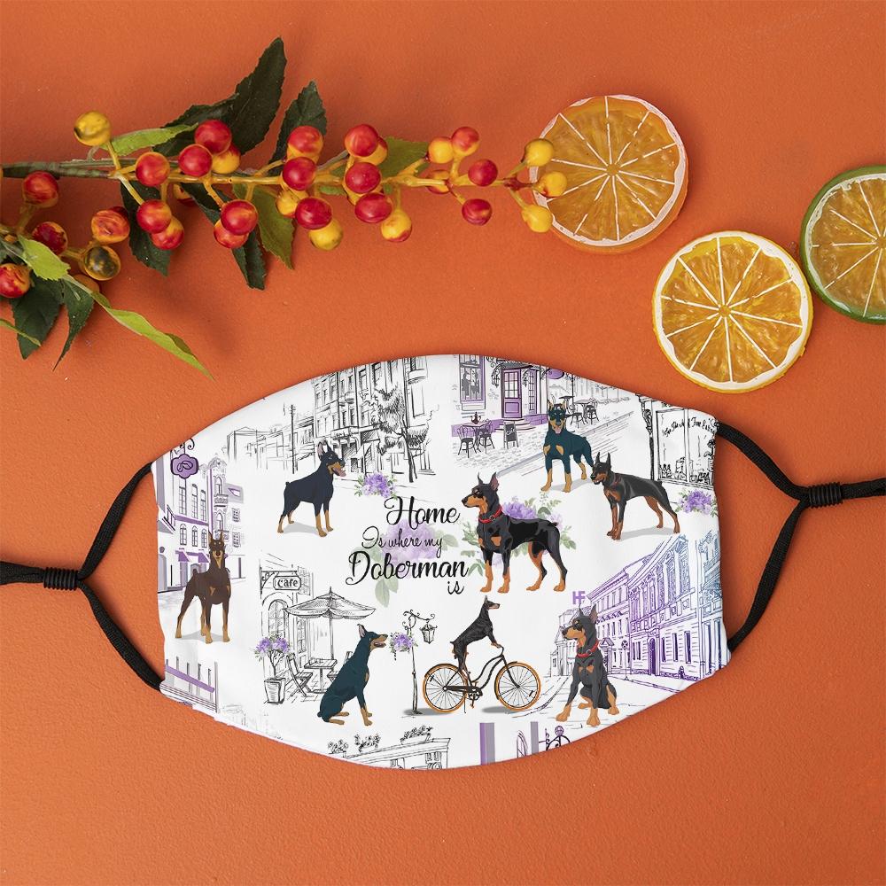 Urban, Vintage Flower And Doberman EZ07 1708 Face Mask