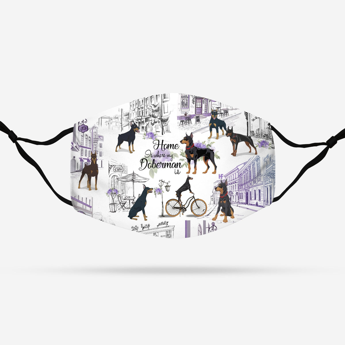 Urban, Vintage Flower And Doberman EZ07 1708 Face Mask
