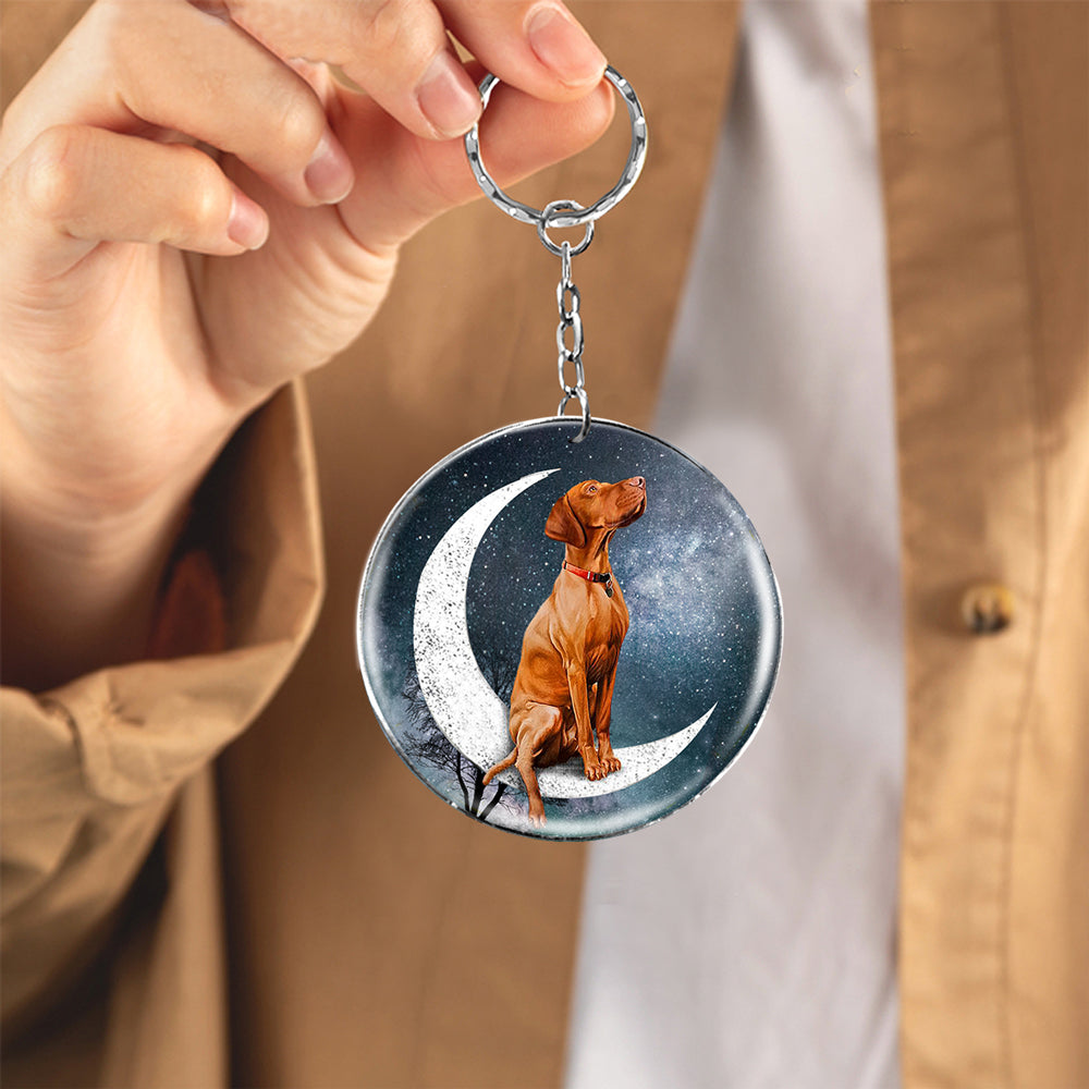 Vizsla-Stars and Moon-Round Resin Epoxy Metal Keychain