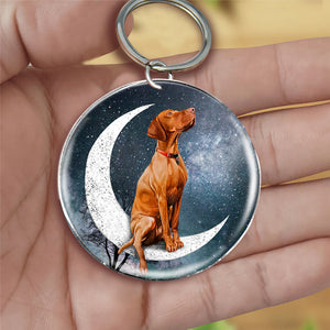 Vizsla-Stars and Moon-Round Resin Epoxy Metal Keychain