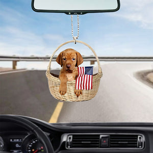 Vizsla-With American Flag Two Sides Ornament