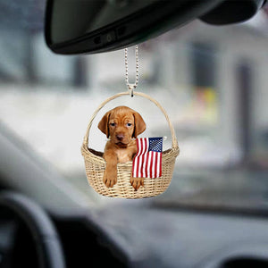 Vizsla-With American Flag Two Sides Ornament