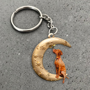 Vizsla-Dog & Moon Flat Acrylic Keychain