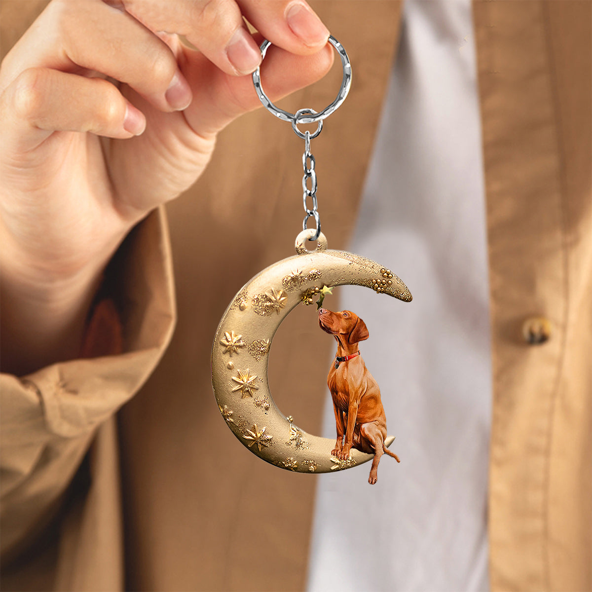 Vizsla-Dog & Moon Flat Acrylic Keychain