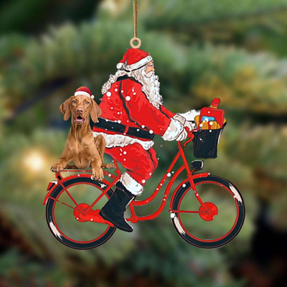 Santa Claus riding a bike with Vizsla-Two Sided Ornament