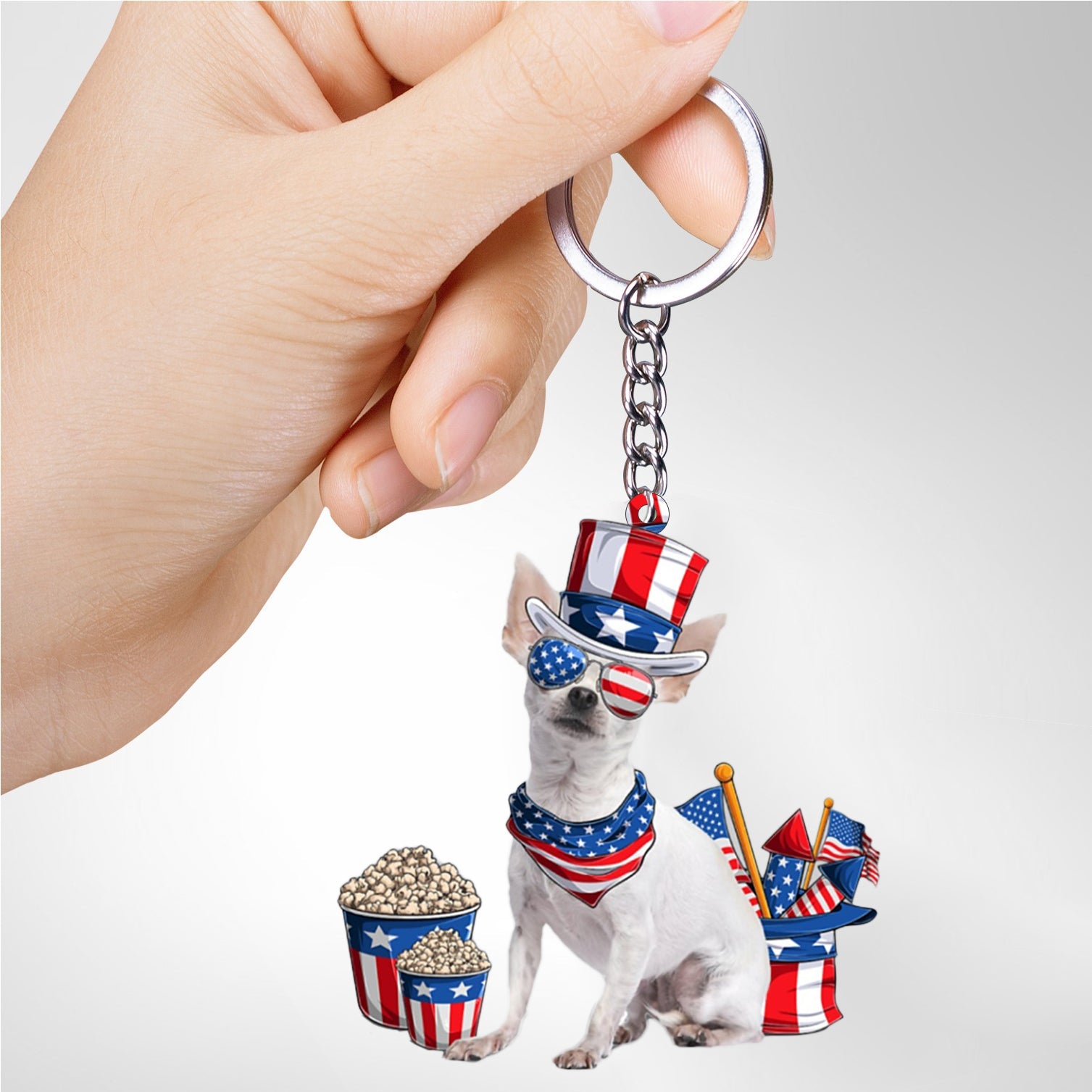 WHITE Chihuahua-July Stuff Flat Acrylic Keychain