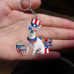 WHITE Chihuahua-July Stuff Flat Acrylic Keychain