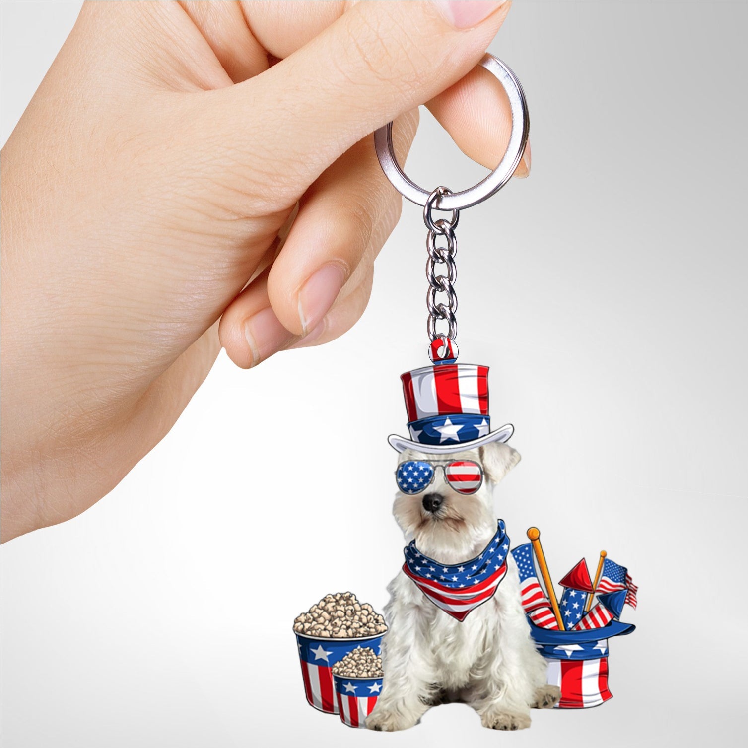 WHITE Miniature Schnauzer 5-July Stuff Flat Acrylic Keychain