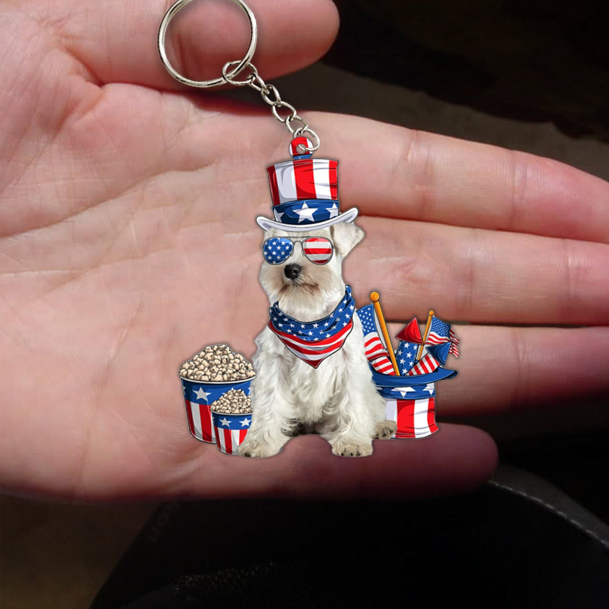 WHITE Miniature Schnauzer 5-July Stuff Flat Acrylic Keychain