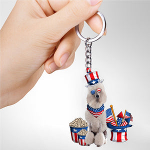 WHITE Standard Poodle-July Stuff Flat Acrylic Keychain