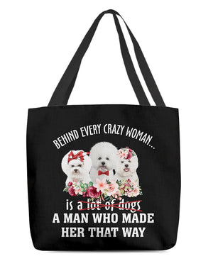 WHITE Bichon Frise-Crazy Woman Cloth Tote Bag