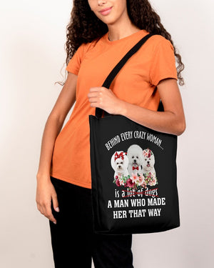 WHITE Bichon Frise-Crazy Woman Cloth Tote Bag