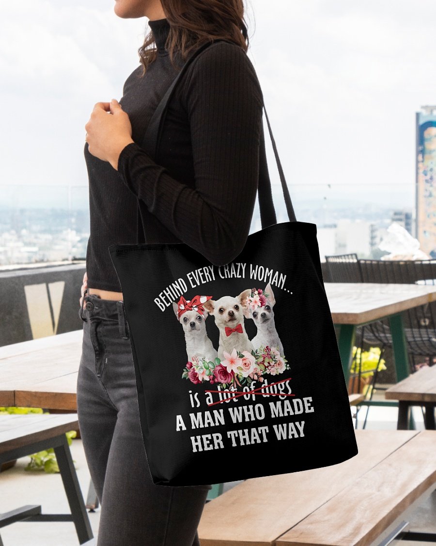 WHITE Chihuahua-Crazy Woman Cloth Tote Bag