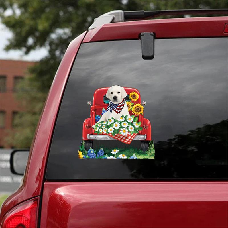 Flower Car Sticker-White Labrador