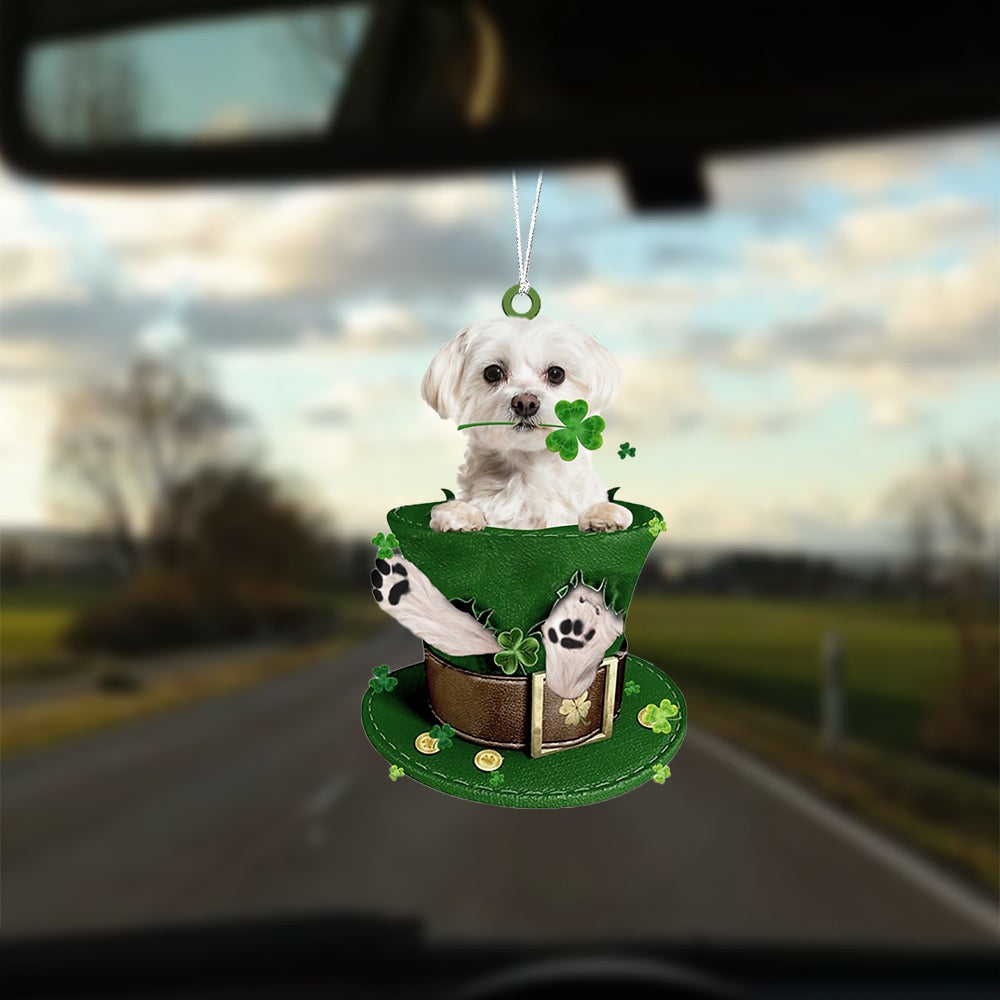 WHITE Maltese-Patrick Hat-Two Sided Ornament