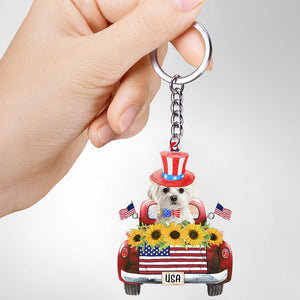 WHITE Maltese-USA Truck Flat Acrylic Keychain