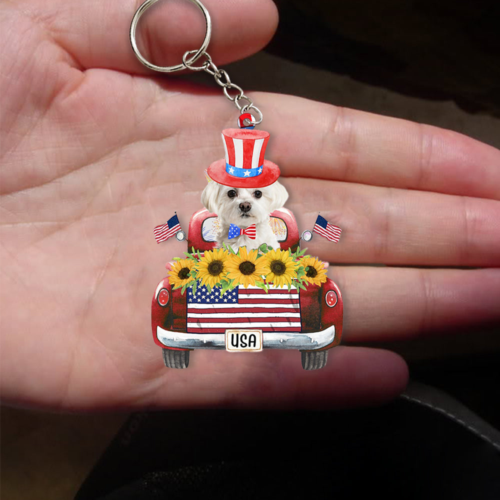WHITE Maltese-USA Truck Flat Acrylic Keychain