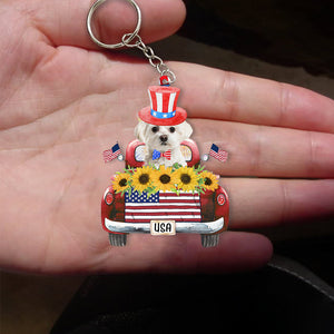 WHITE Maltese-USA Truck Flat Acrylic Keychain