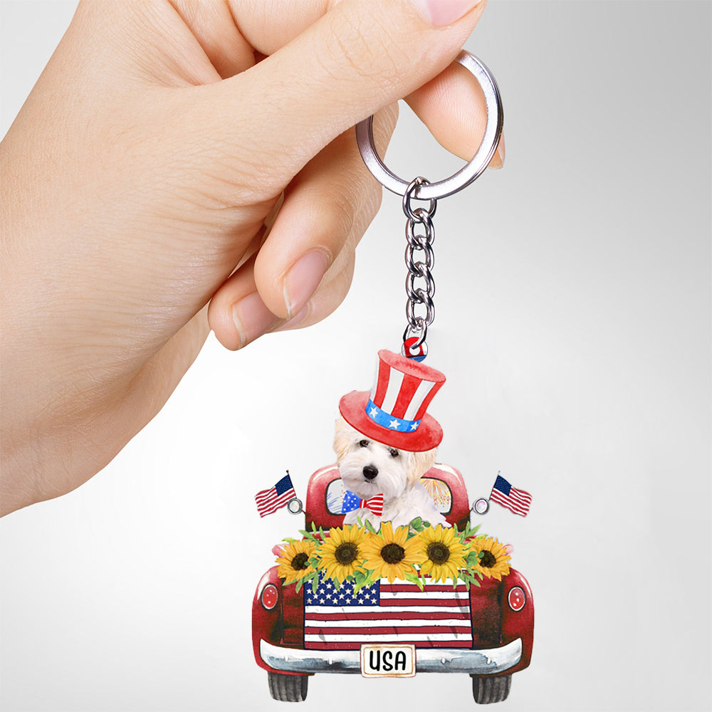 WHITE Maltipoo-USA Truck Flat Acrylic Keychain