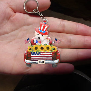 WHITE Maltipoo-USA Truck Flat Acrylic Keychain