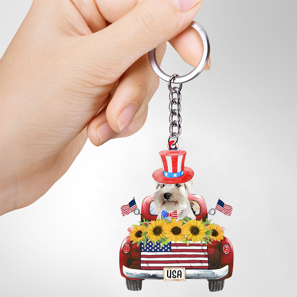WHITE Miniature Schnauzer 5-USA Truck Flat Acrylic Keychain