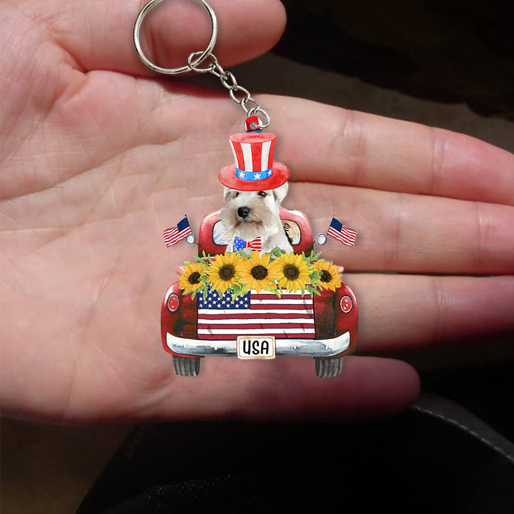 WHITE Miniature Schnauzer 5-USA Truck Flat Acrylic Keychain