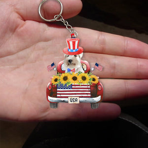 WHITE Miniature Schnauzer 5-USA Truck Flat Acrylic Keychain