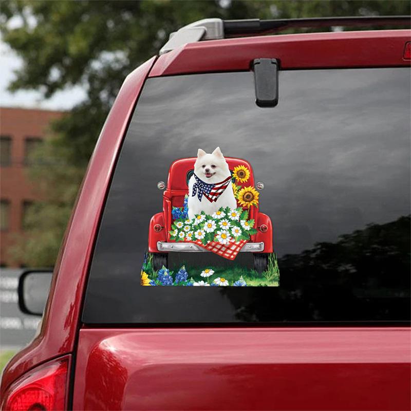 Flower Car Sticker-White Pomeranian